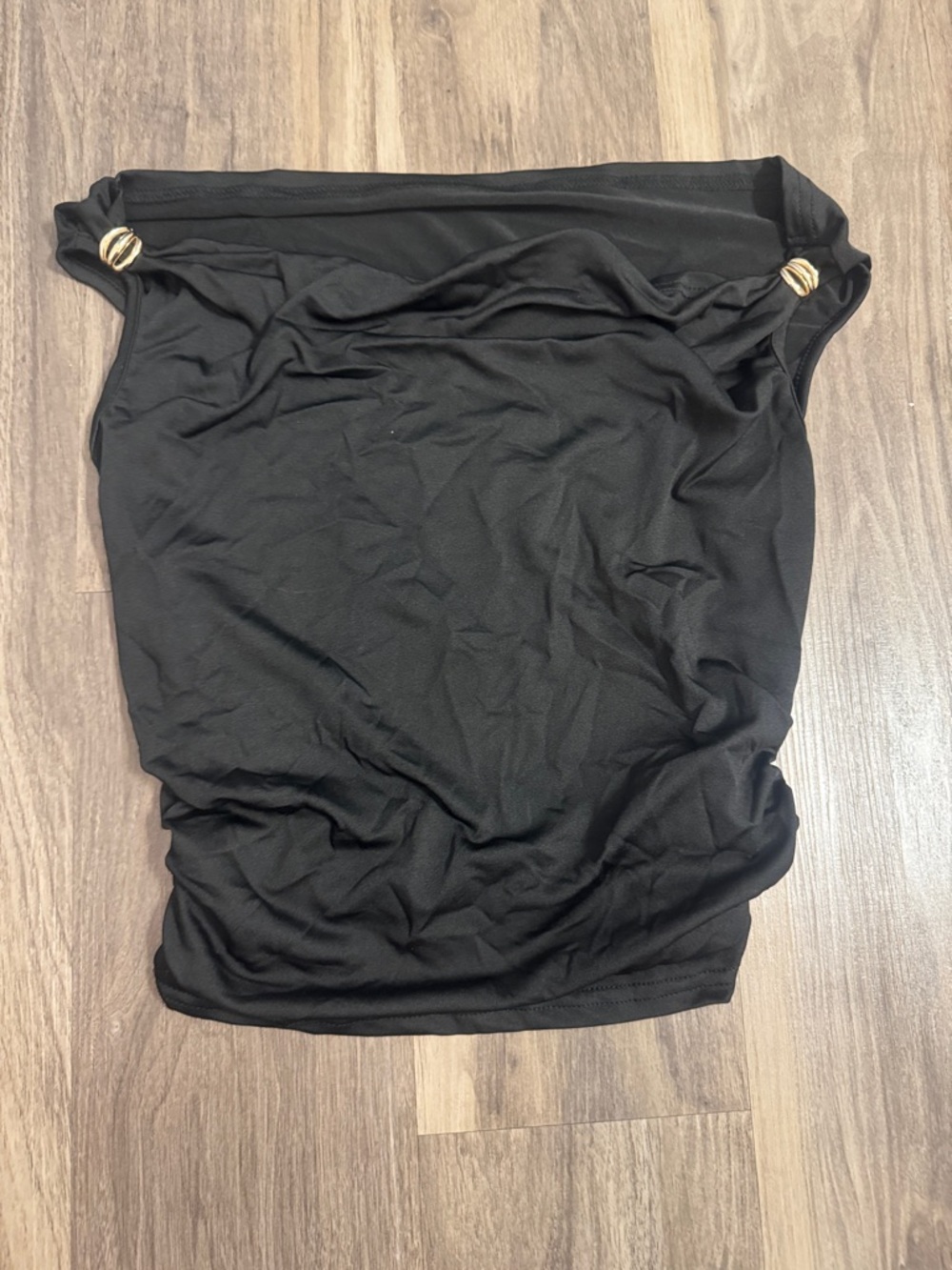 Black Women's Off Shoulder Top with Gold Accent